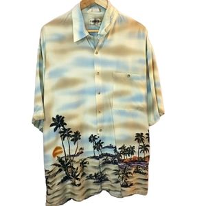 Campia Moda Hawaiian Beach Palm Sun Water Button Down Short Sleeve, Size XXL 2XL